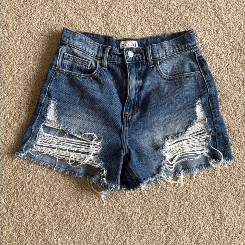 Cello Women’s Blue Summer Beach Vacation Ripped Distress Blue Jean Short Size 27
